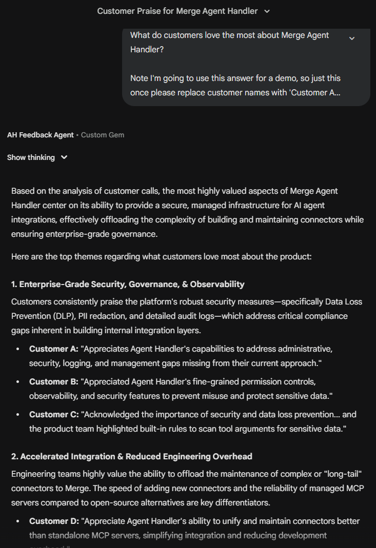 Voice of the customer intelligence example