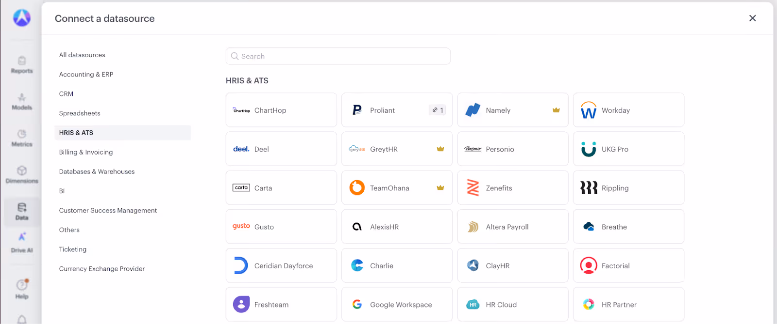 how HRIS integrations appear for logged in users