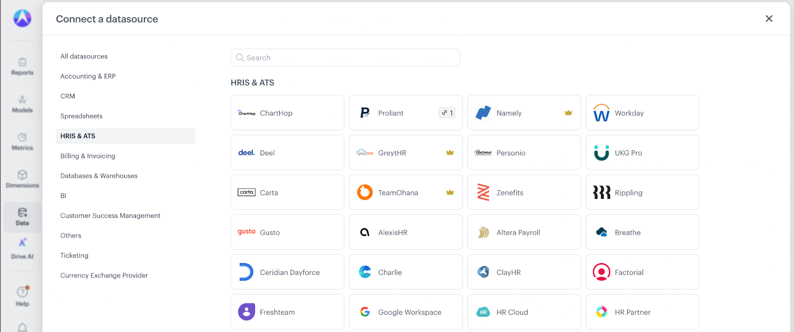 how HRIS integrations appear for logged in users