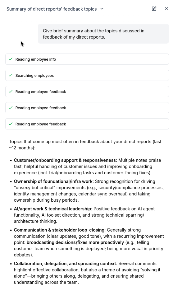 Summarized feedback on direct reports