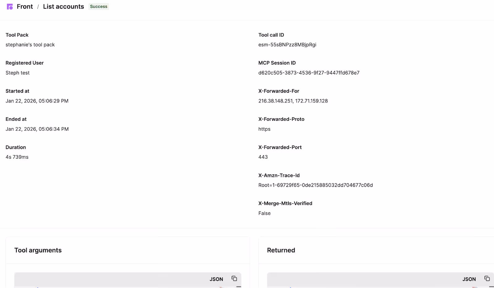 An example of a log in Merge Agent Handler