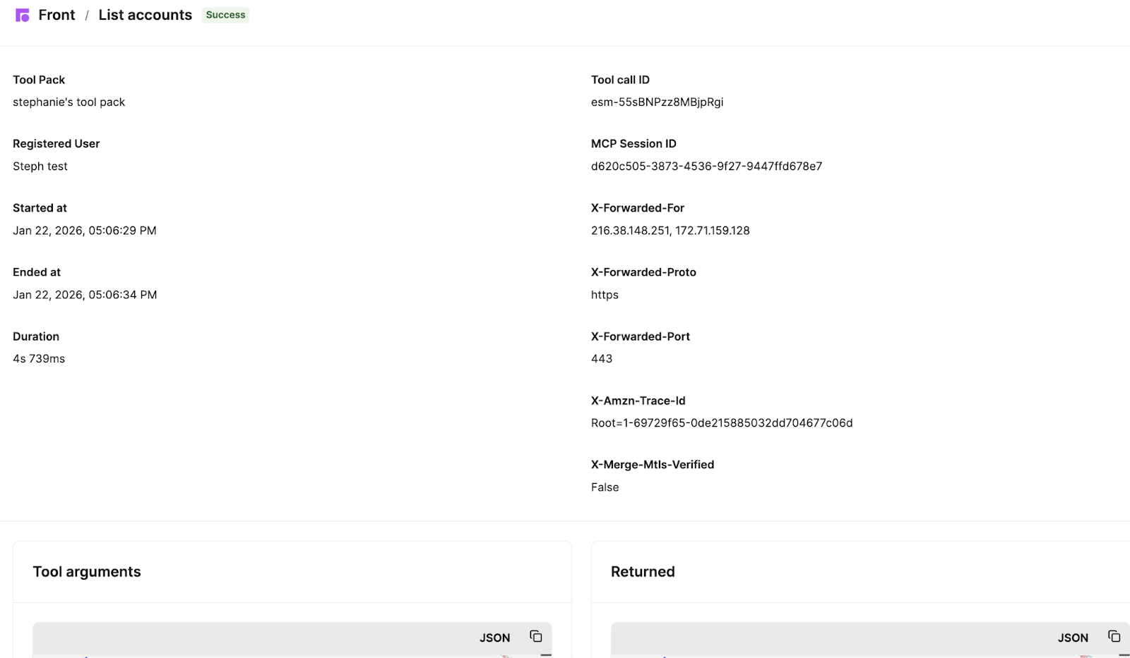 An example of a log in Merge Agent Handler
