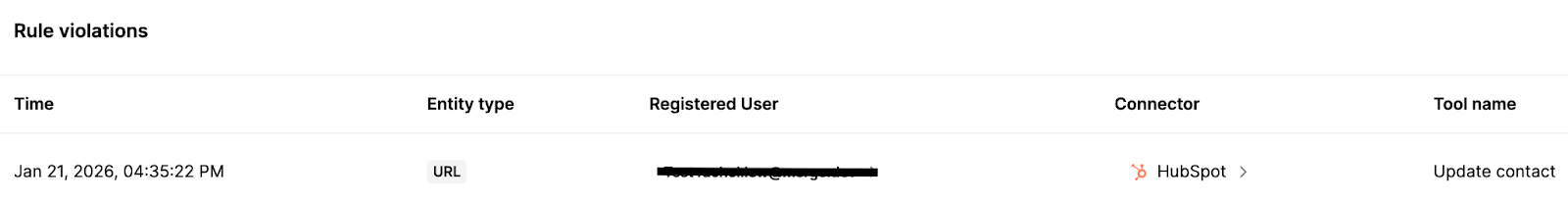 An example of a rule violation in Merge Agent Handler