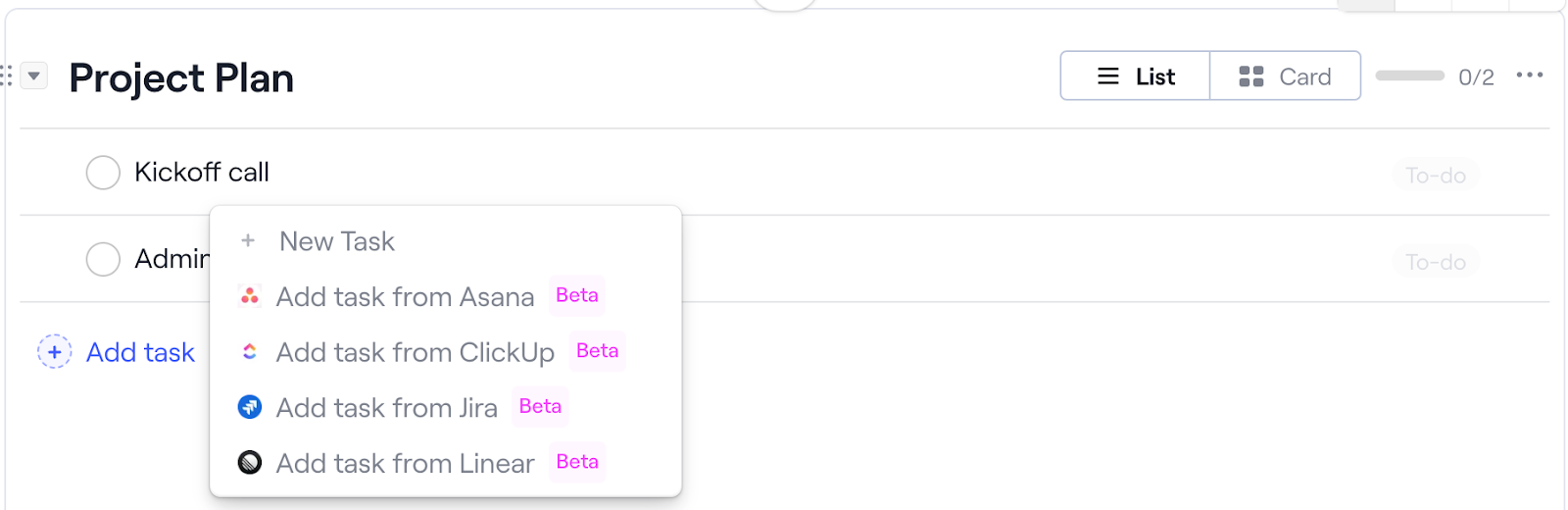 How users can add tasks from ticketing integration