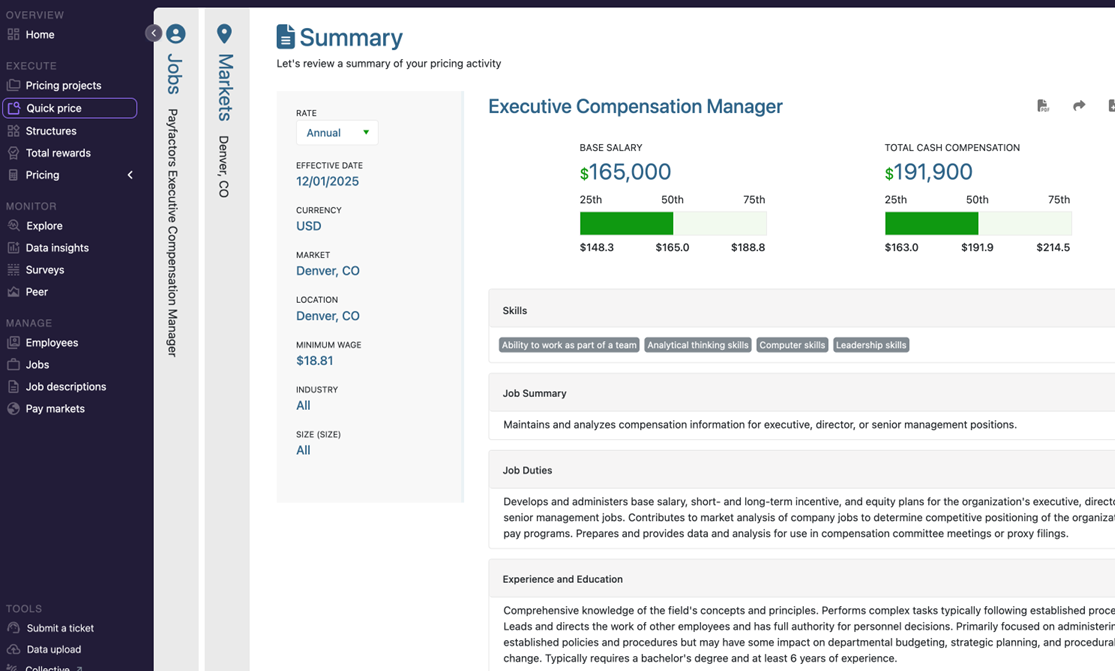 How synced employee data appears within a user's profile in Payscale