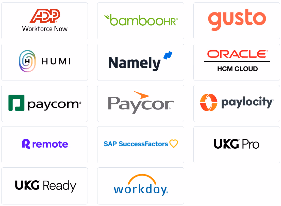 How Payscale's HRIS integrations appear for logged in users