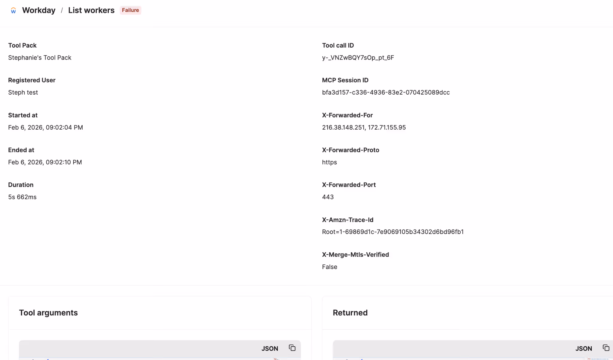 How an individual log can look in Merge Agent Handler