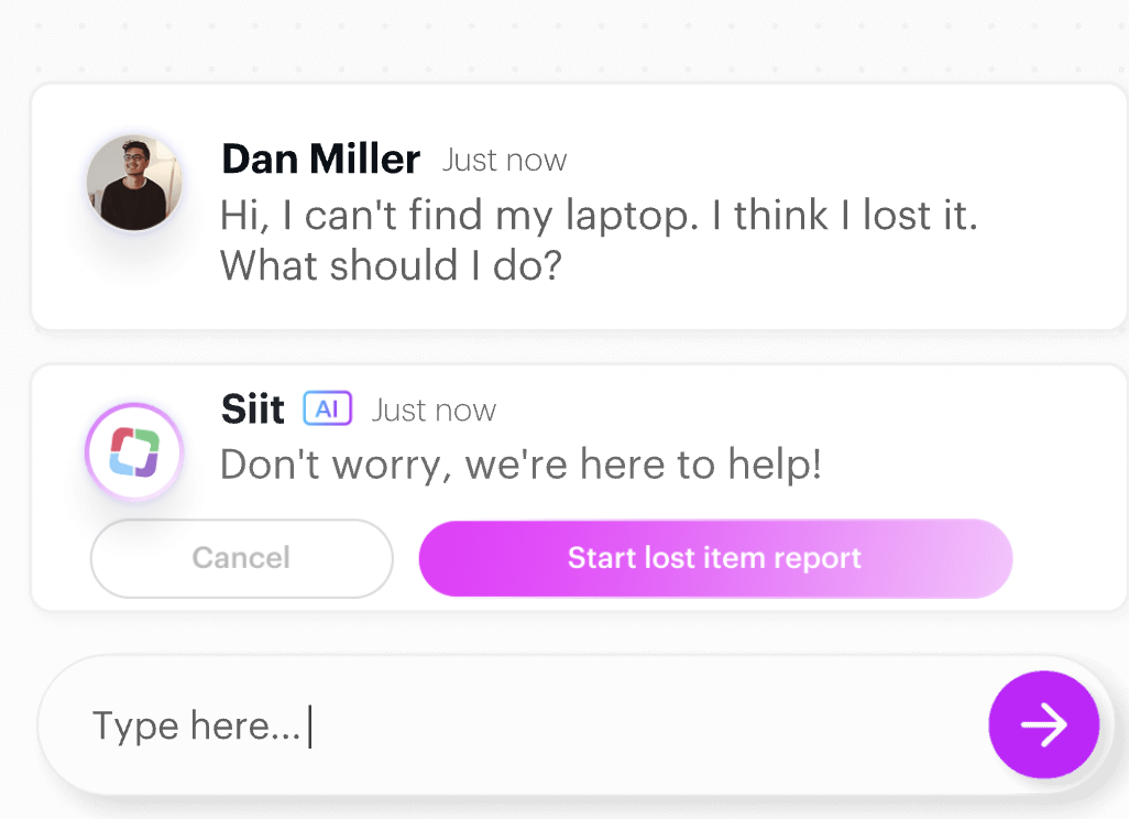 A screenshot of Siit's AI agent