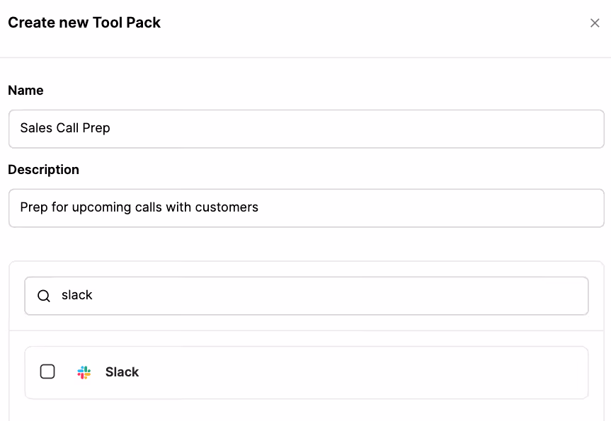 Flow for creating a Tool Pack