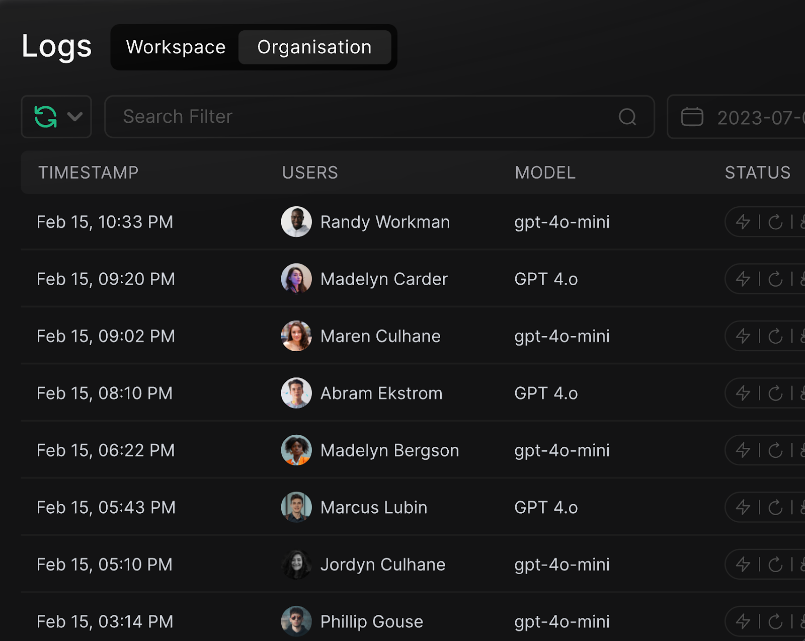Screenshot of Portkey's logs