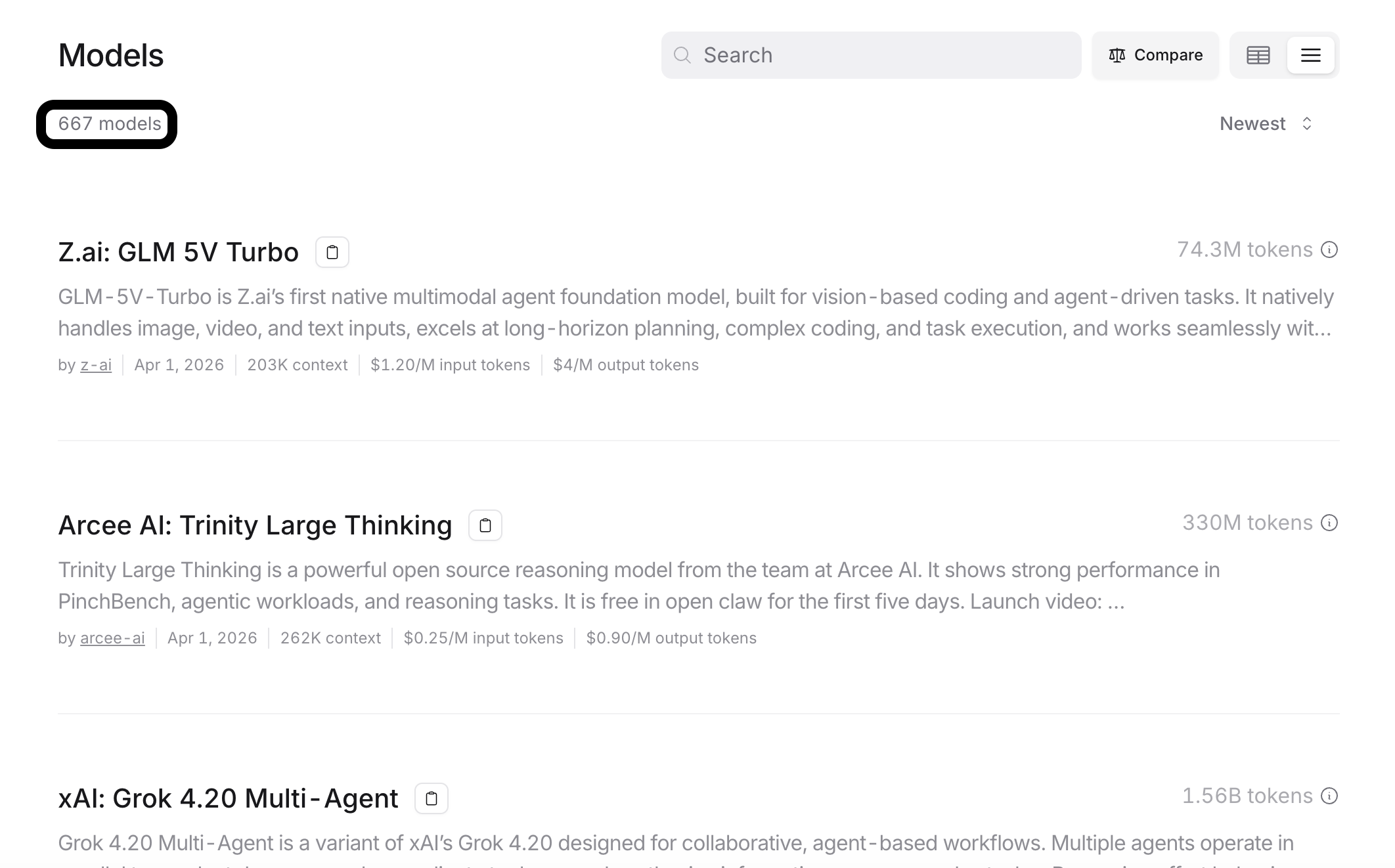 Snapshot of OpenRouter's model count