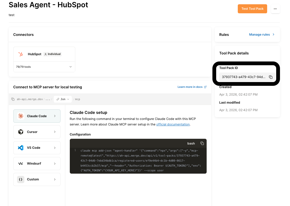 Where the Tool Pack ID lives