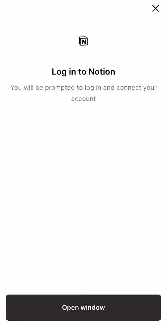 UI for authenticating Notion