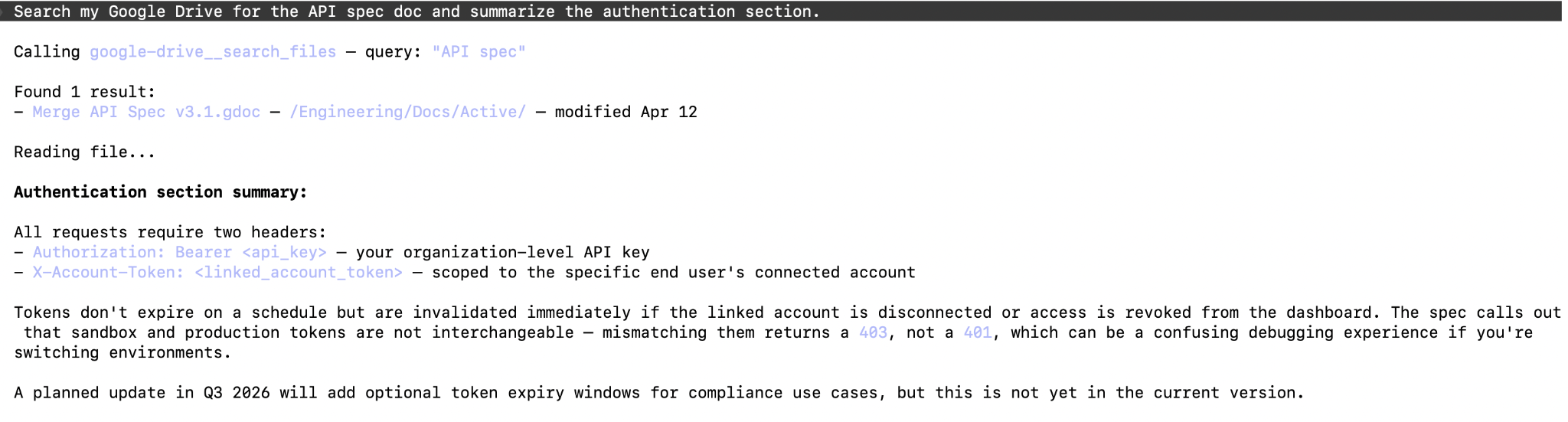 Screenshot of a Google Drive MCP use case in Claude Code
