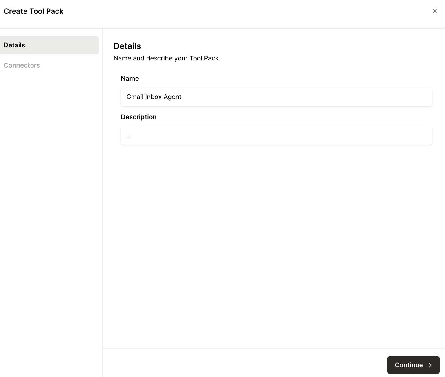 UI for creating a Tool Pack