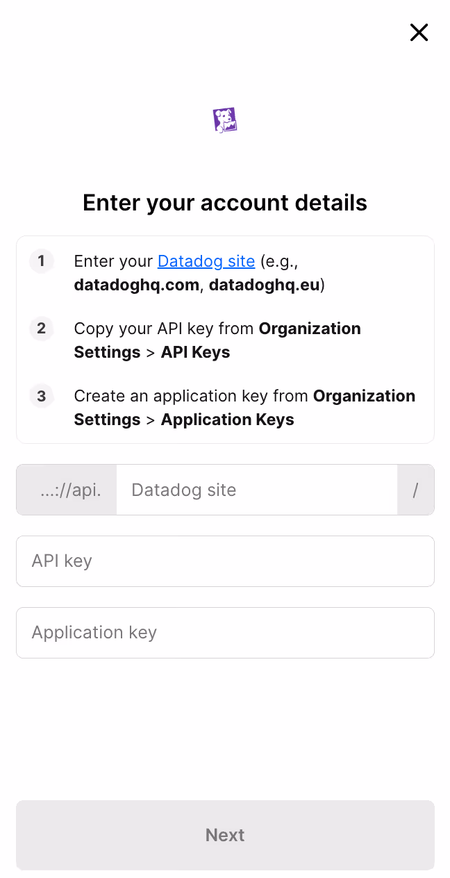 Authenticating the Datadog connector in Agent Handler