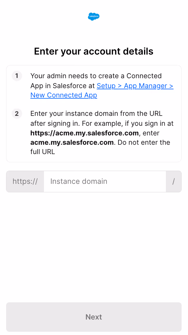 UI for authenticating Salesforce