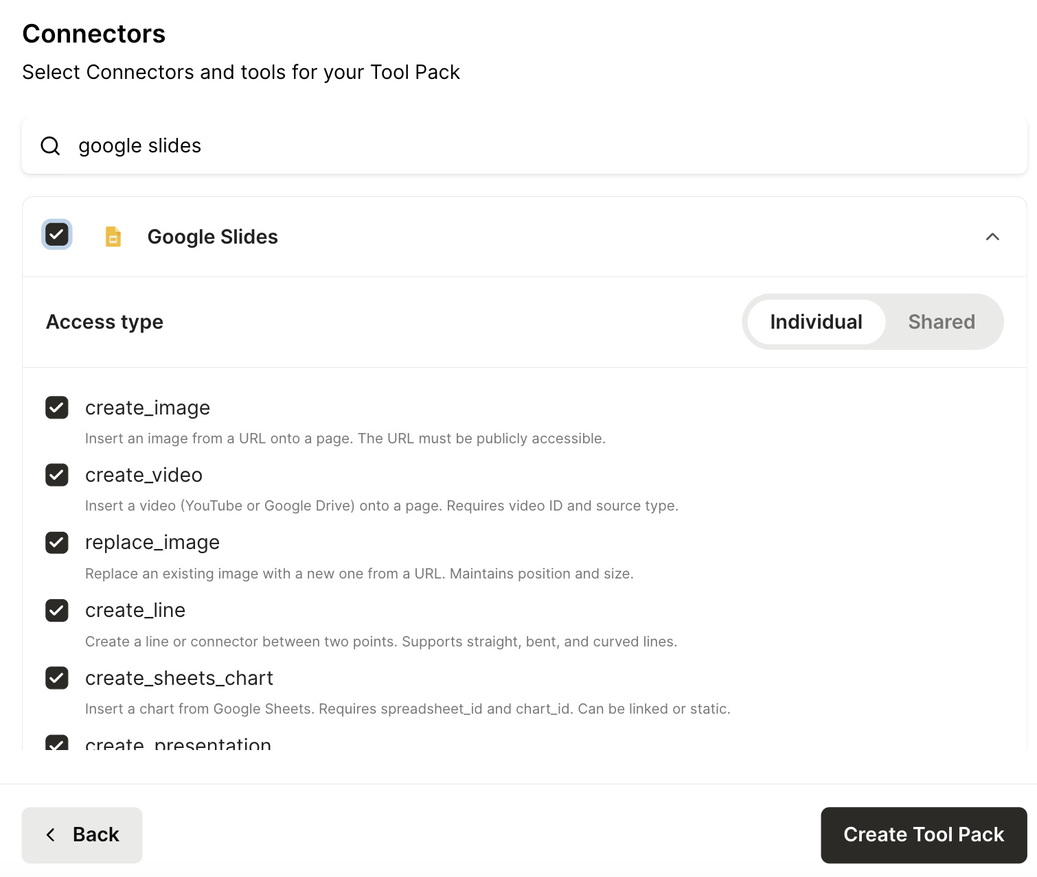 Adding tools for a Tool Pack with Google Slides