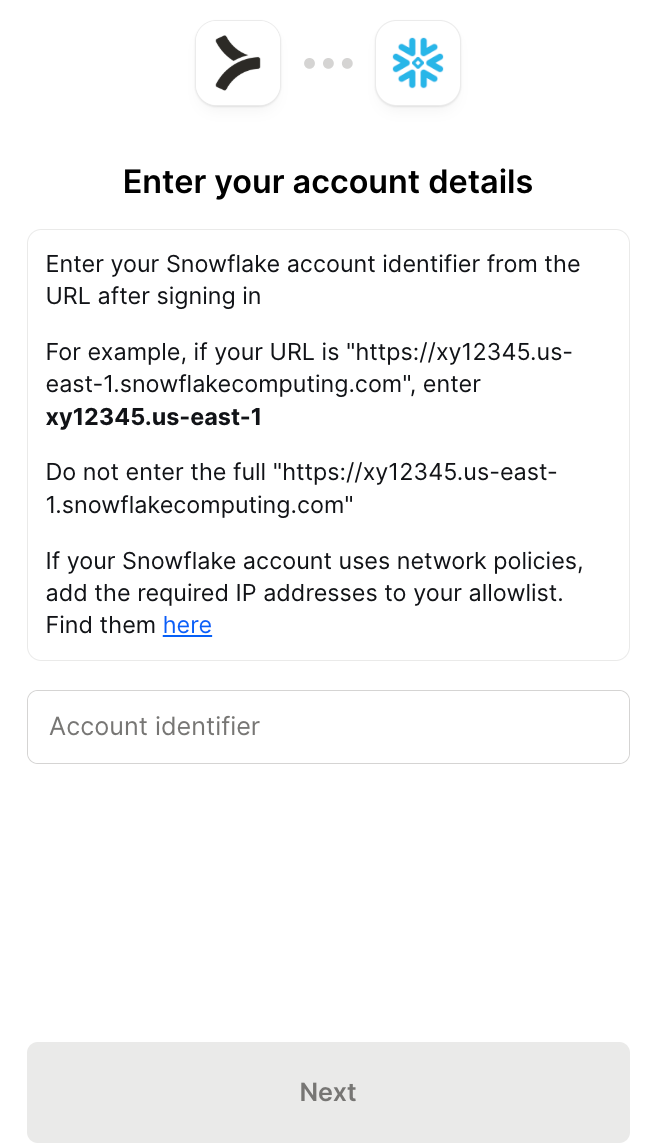 Auth UI for Snowflake connector
