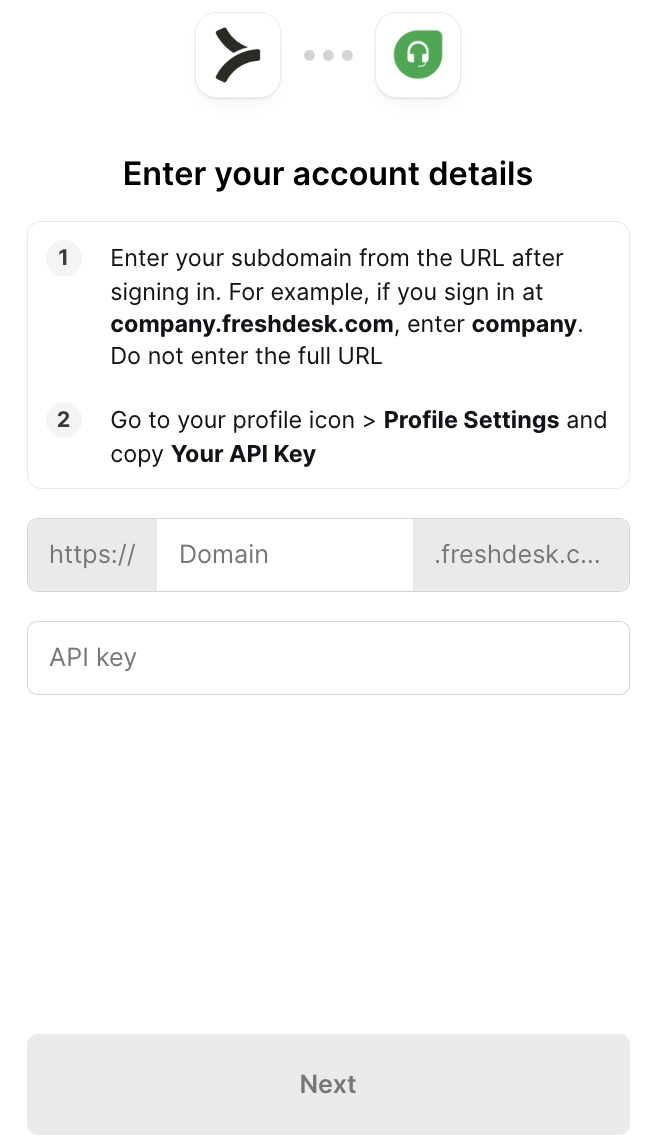 UI for authenticating Freshdesk