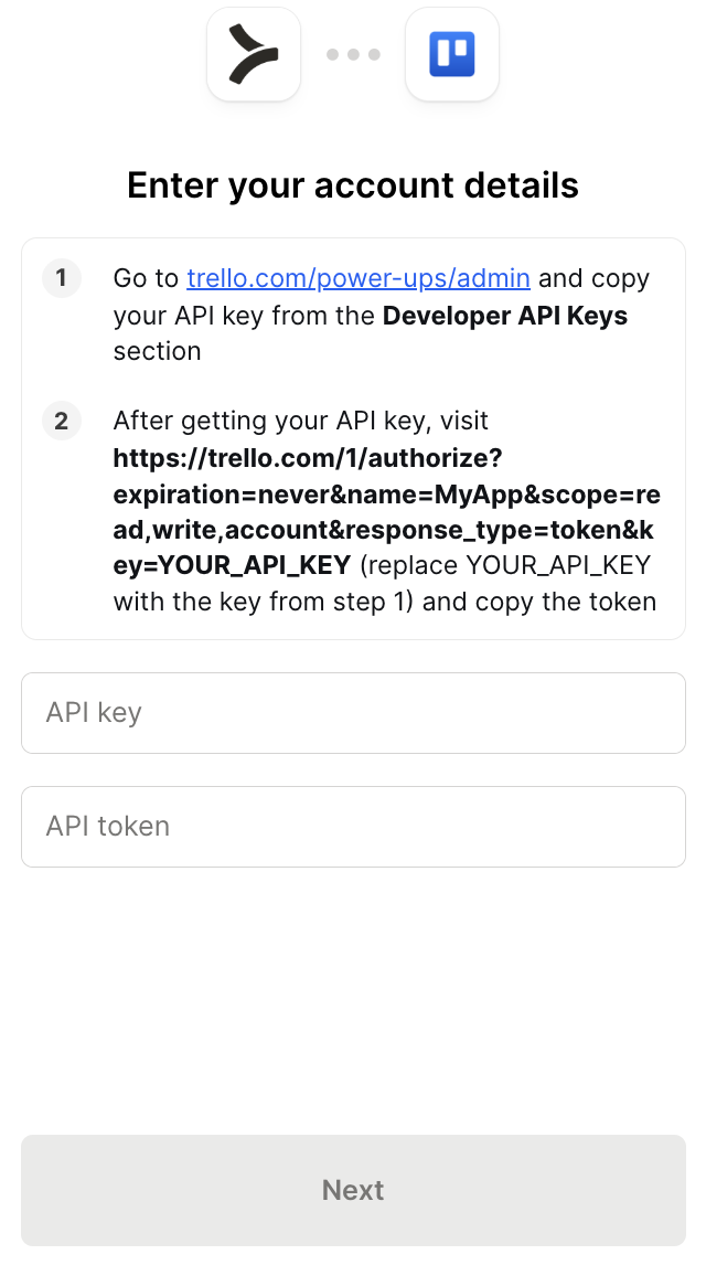 Trello auth UI