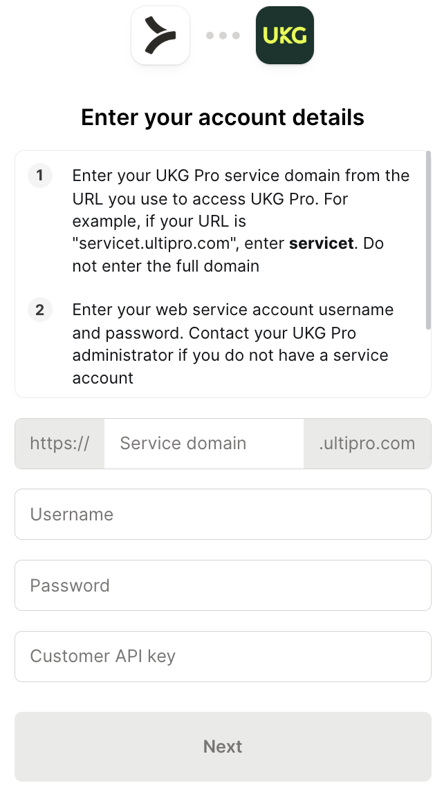 UKG auth UI