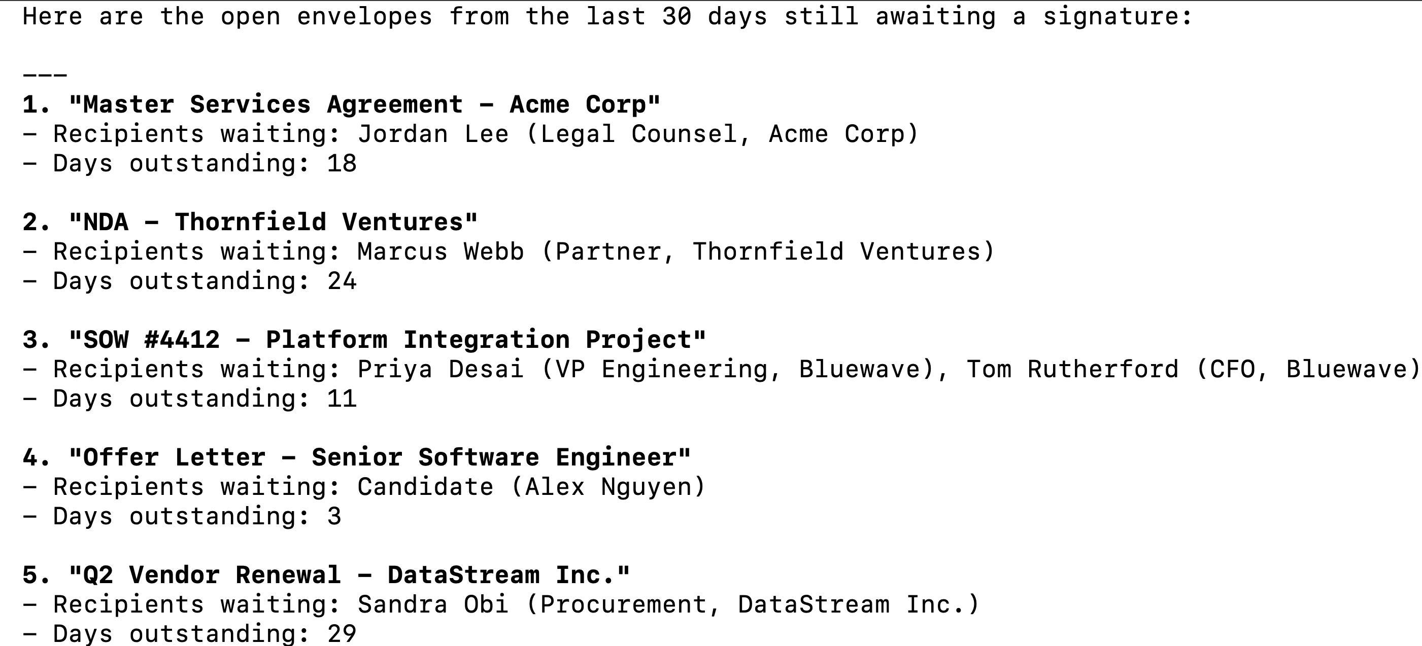 Example of using DocuSign MCP in Claude Code