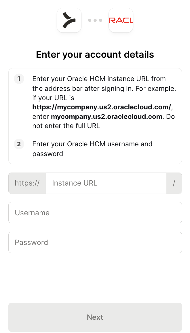 Oracle HCM auth UI