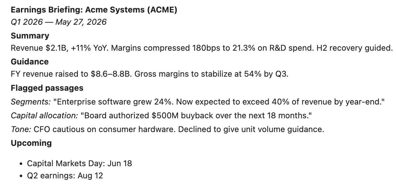 Earnings recap use case