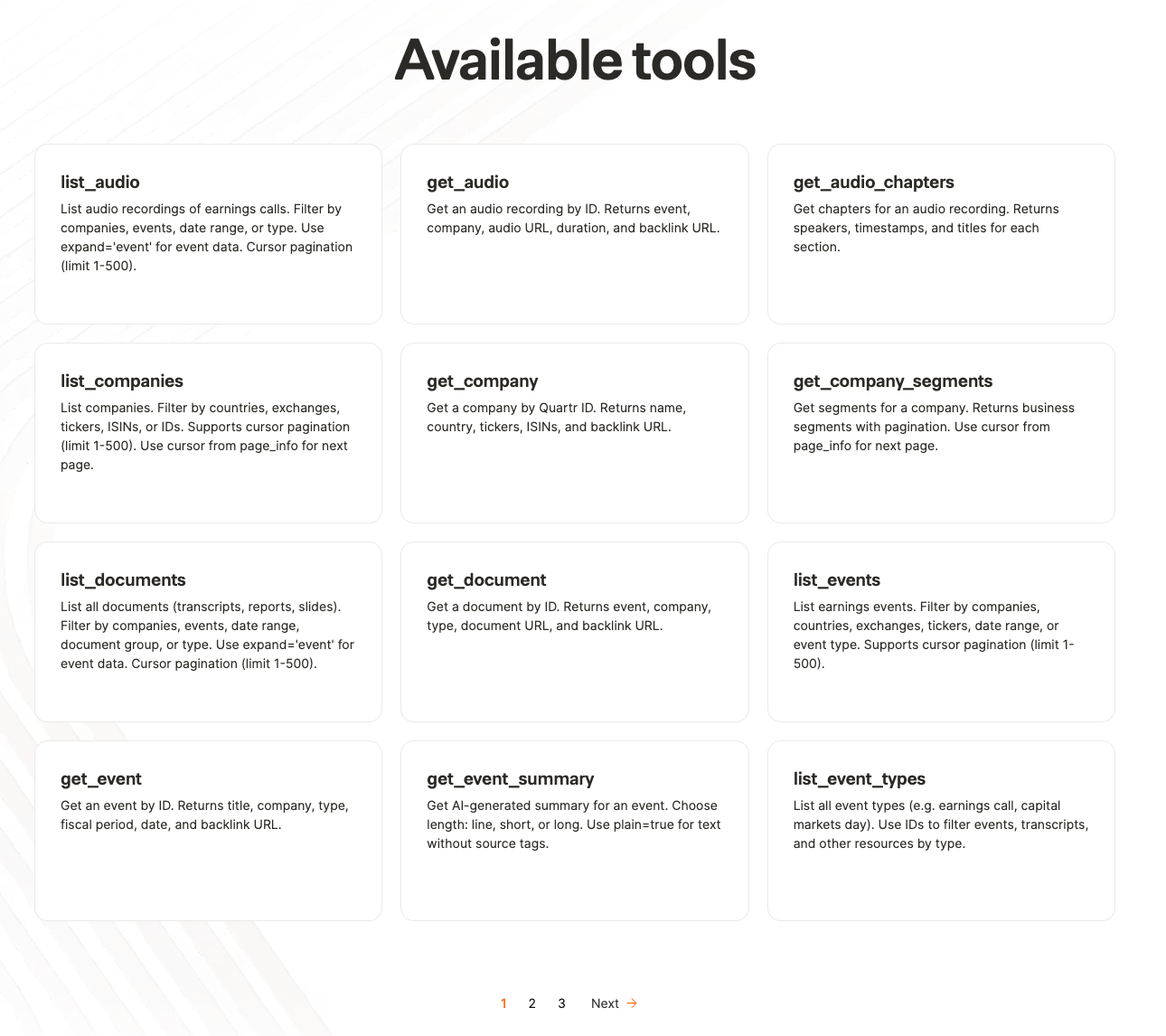 Snapshot of Quartr's connectors