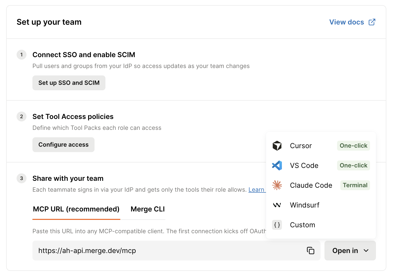 SCIM set up UI