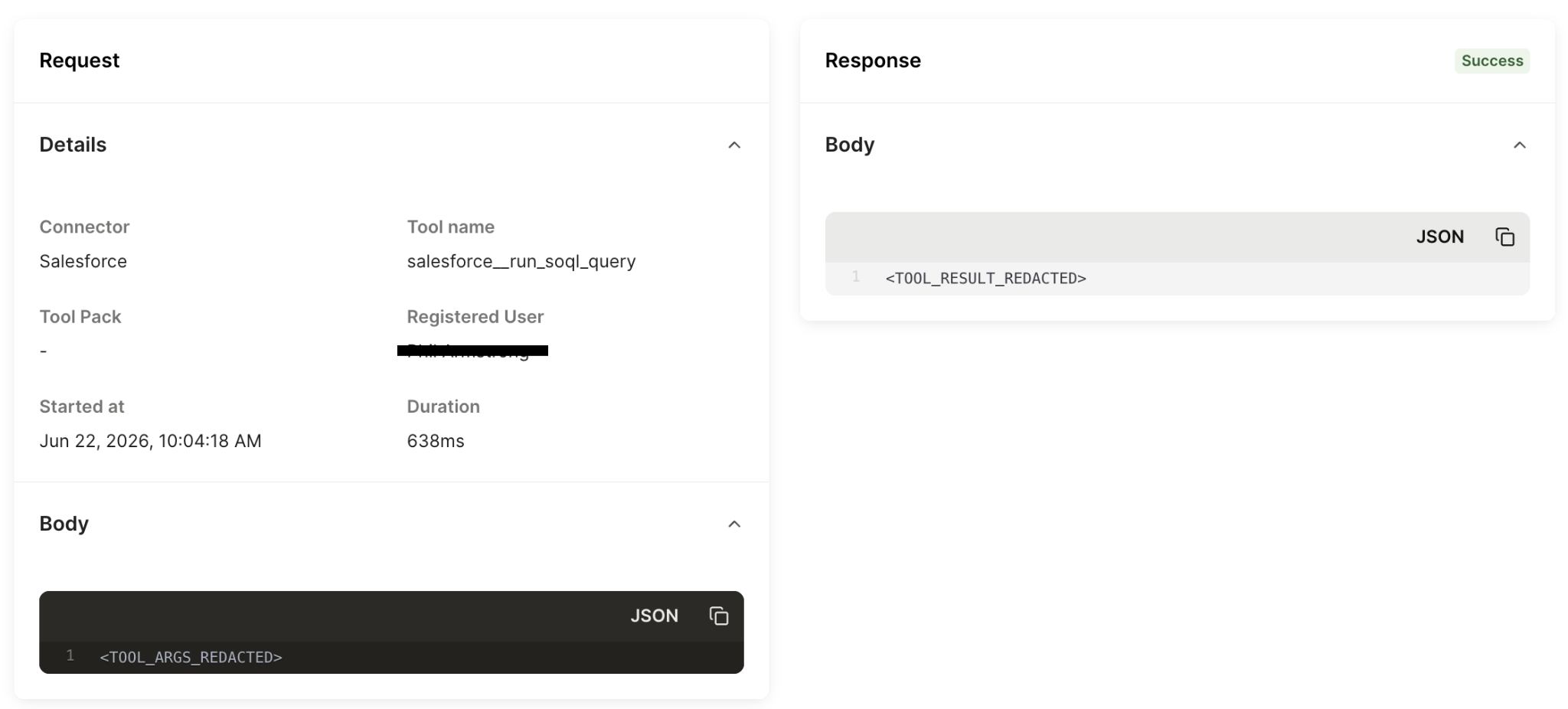 A snapshot of an AI audit log in Agent Handler for Employees (AHFE)