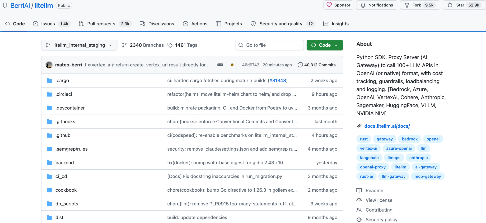 A snapshot of LiteLLM’s GitHub repo