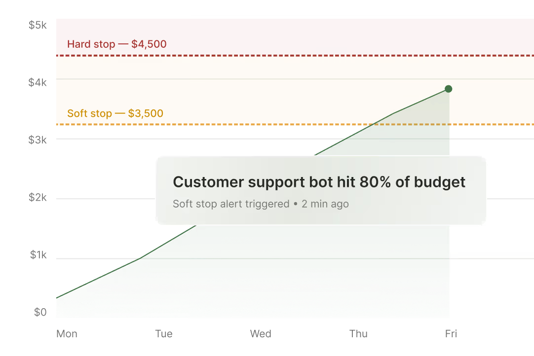You can set soft and hard stops on your monthly LLM spend 