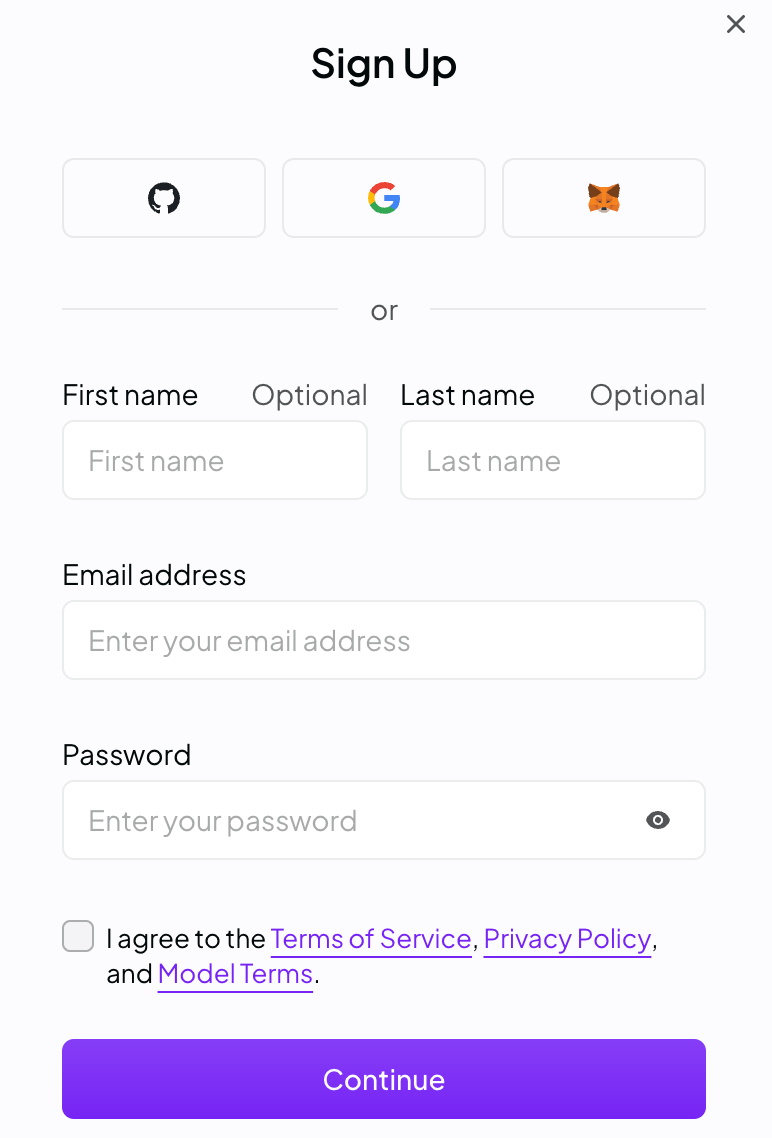 OpenRouter's sign up page