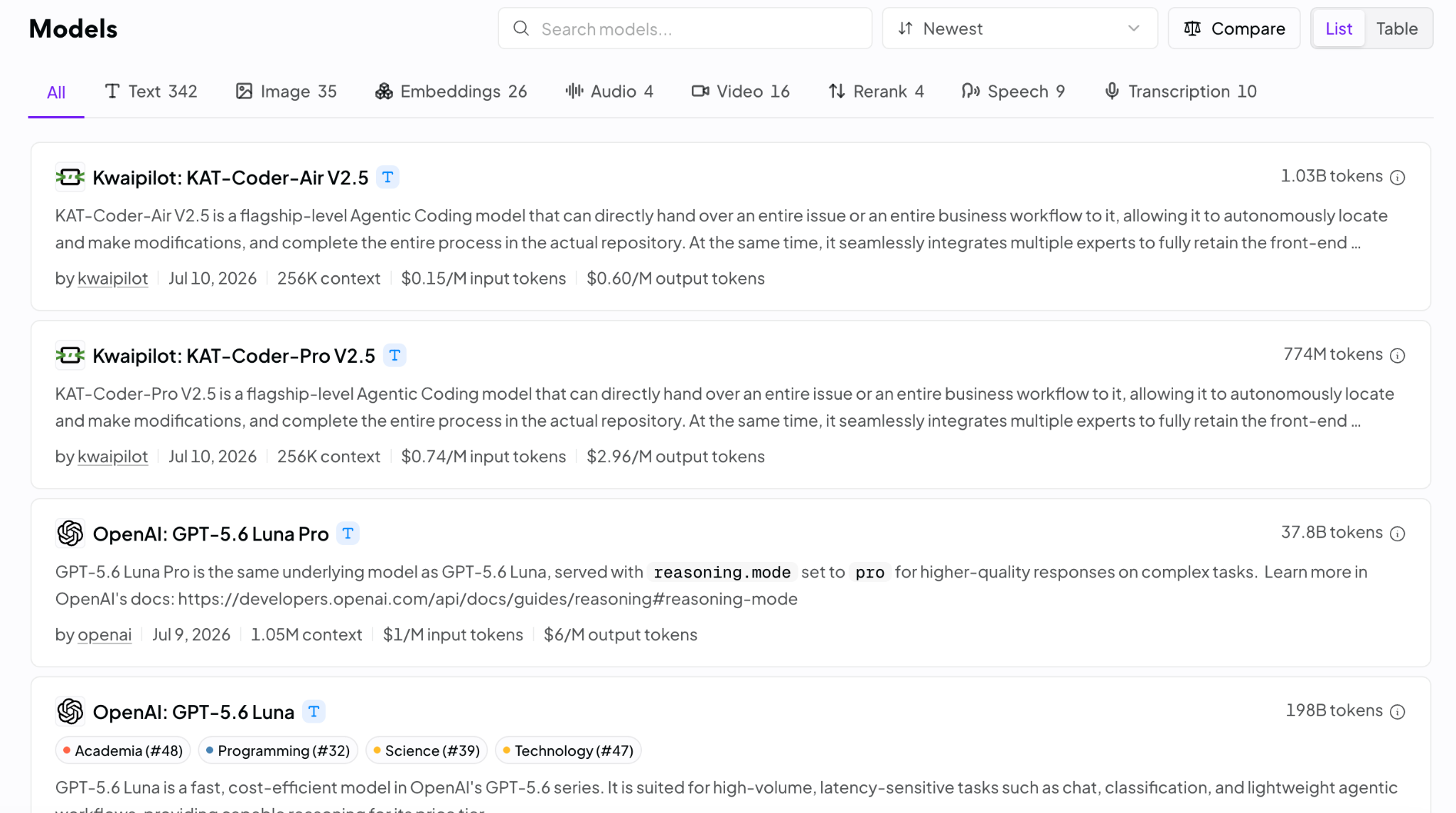 OpenRouter's model library