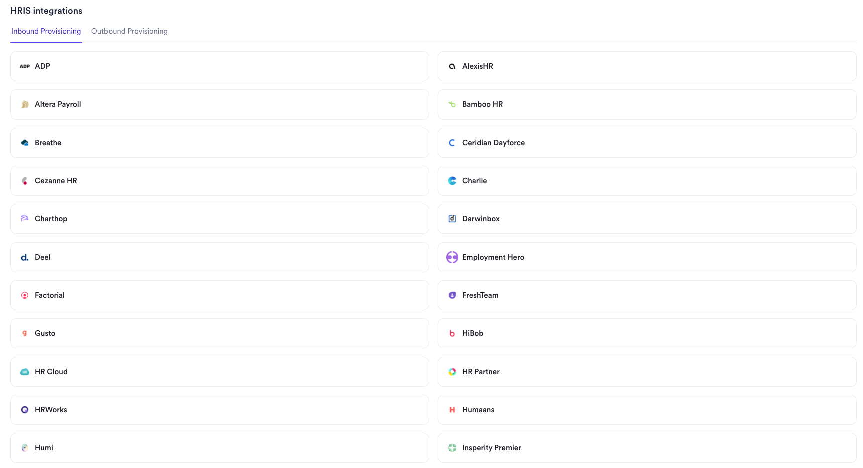 Snapshot of the HRIS integrations powered by Leapsome