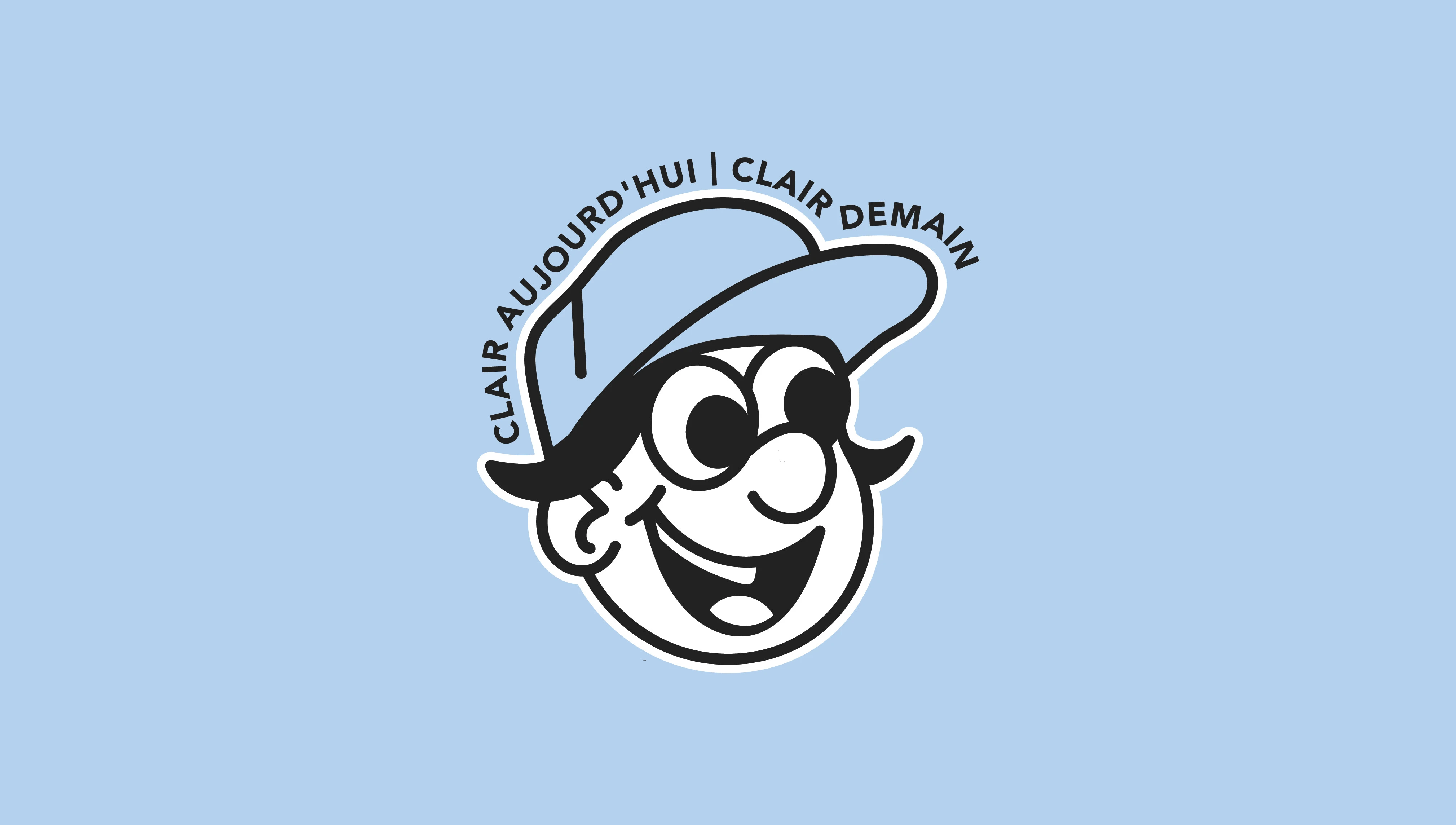 Horizon Clair mascot face ona  blue background with their slogan Clair auhourd'hui clair demain written
