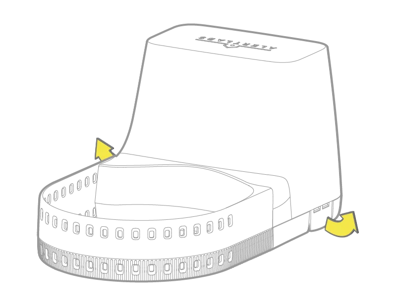 Sensor Relay on it's side, the antenna being placed onto the device and secured clockwise