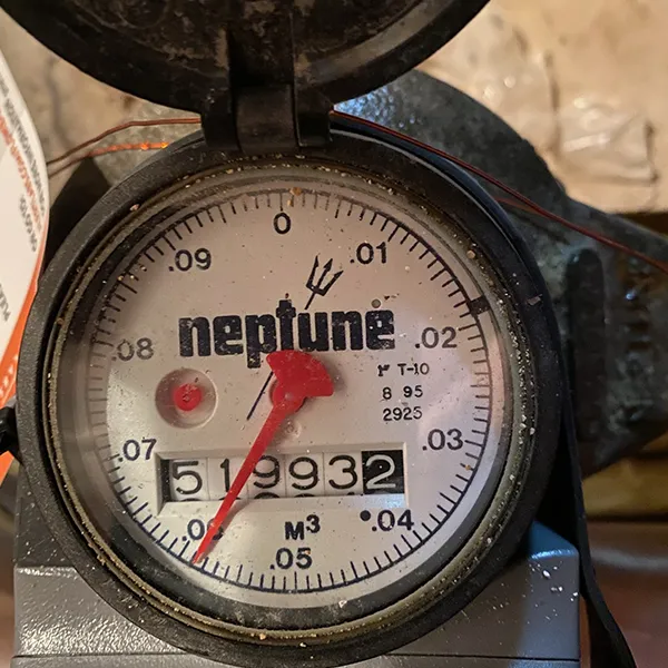 Clear photo of water meter face with no glare or visual obstructions