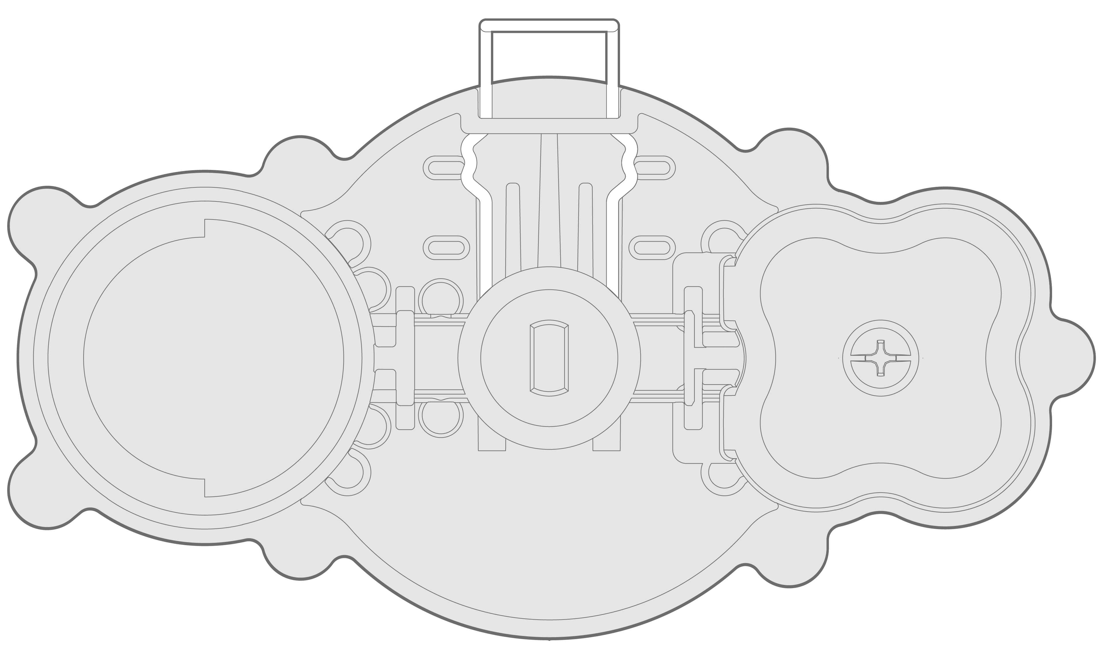 Sensor relay with arrow pointing to LED light on the top middle of device