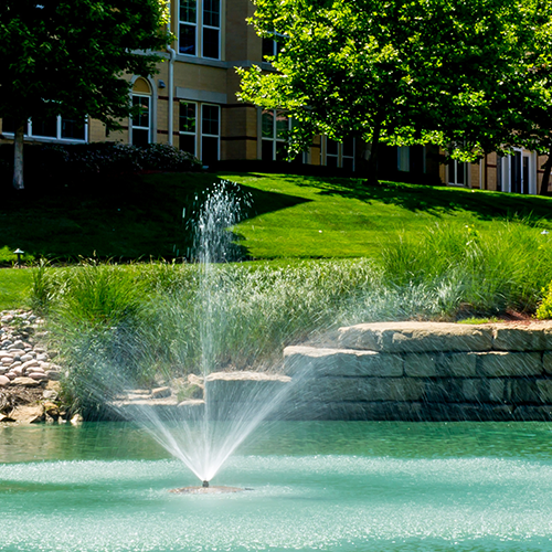 Water feature in front of building