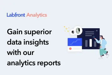 Labfront Analytics logo with tagline Gain superior insights with our analytics reports