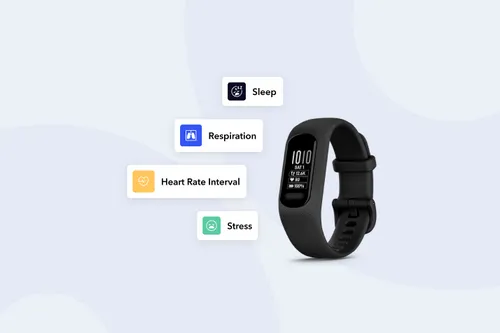 physiological data capture with garmin smartwatch collecting heart rate, stress and activity data