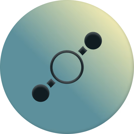 Icon of two nodes connected through a ring, representing carbon