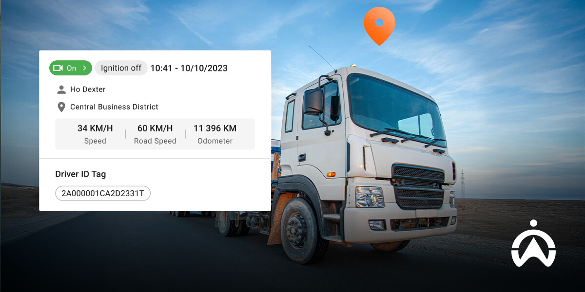 Cartrack GPS fleet tracking solutions with white truck showing speed, location, and odometer data.