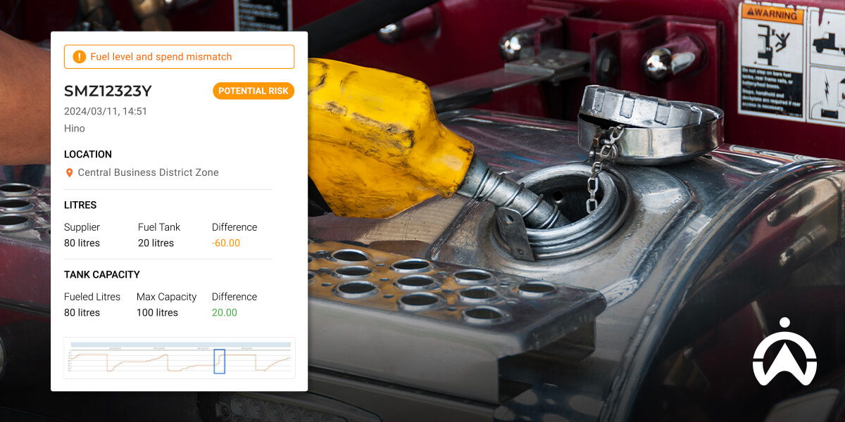 Cartrack fleet card vs a fuel card alert shown as worker refuels Hino truck in Central Business District.