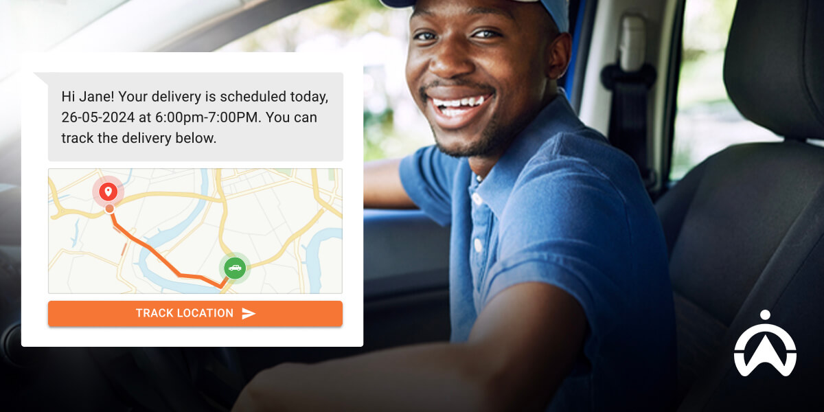 Delivery tracking notification next to driver, illustrating last-mile delivery cost factors