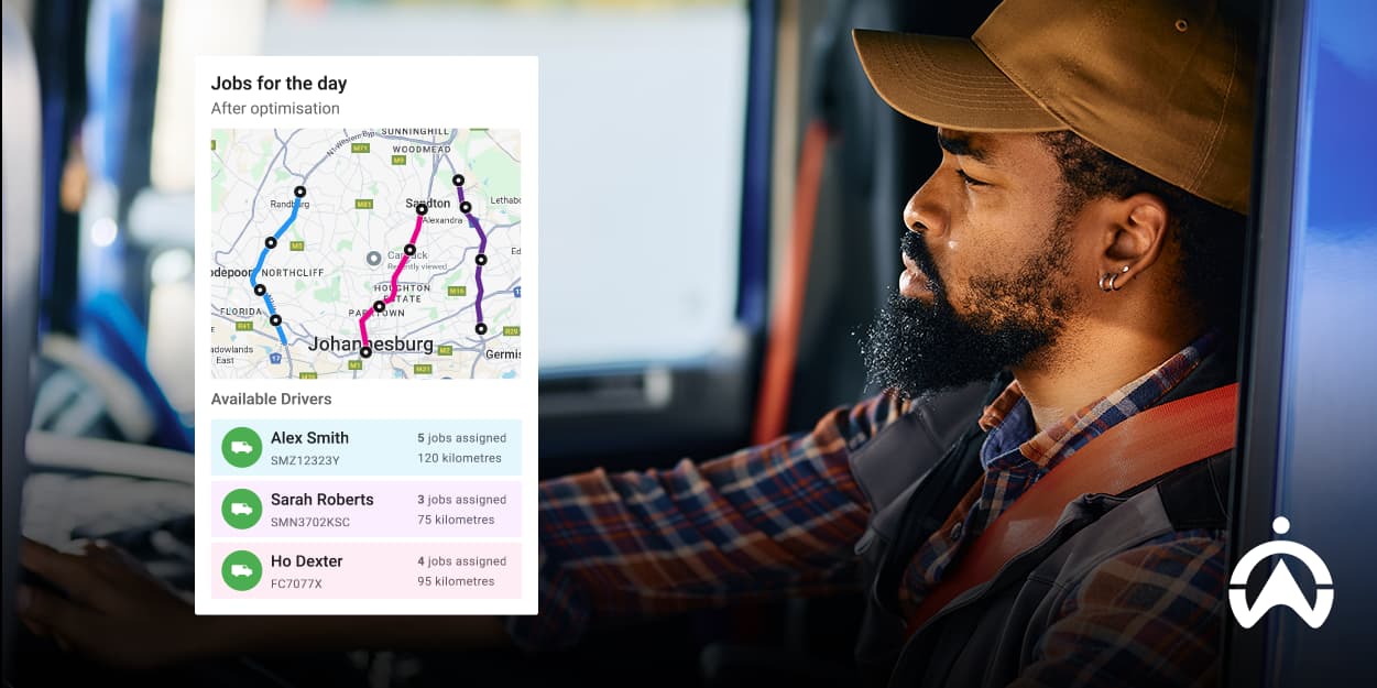 Driver viewing jobs and routes on screen powered by AI-powered SaaS solutions.