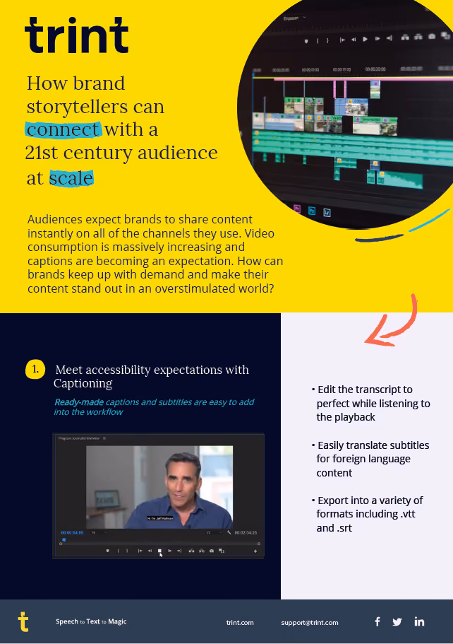Meet accessibility expectations and legislation with ready-made captions and subtitles. Improve inclusion and increase distribution to the right channels.